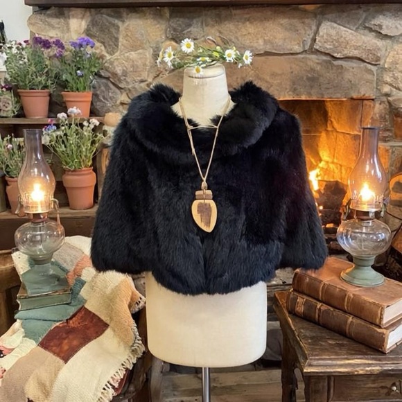 Aqua Jackets & Blazers - Bloomingdale’s‎ black rabbit fur capelet